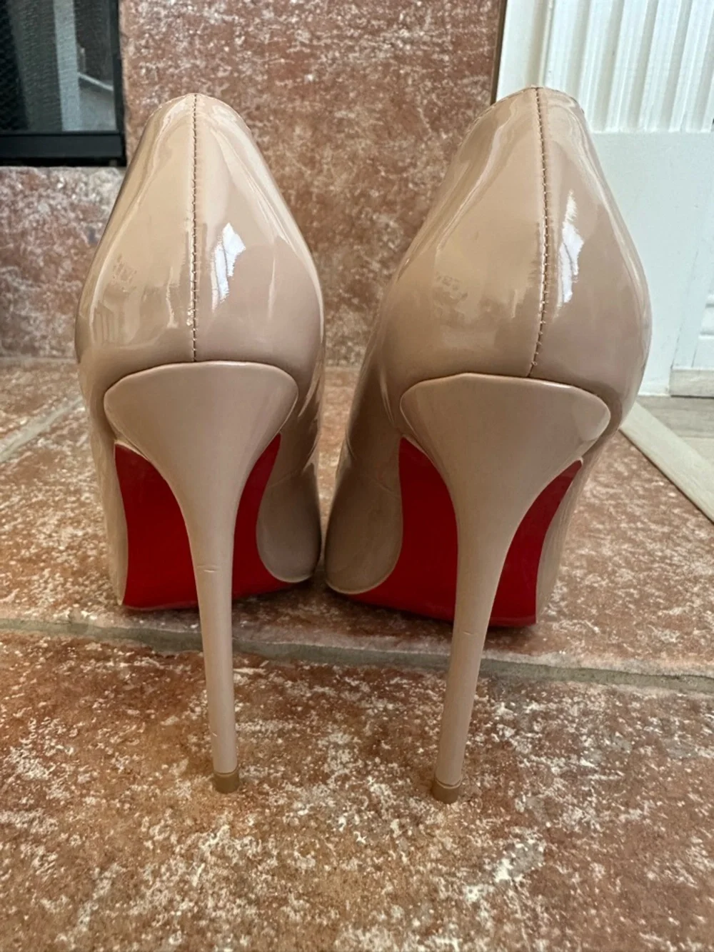 Christian Louboutin Blush Patent Leather Pointed-Toe Stilettos - Picture 2 of 6